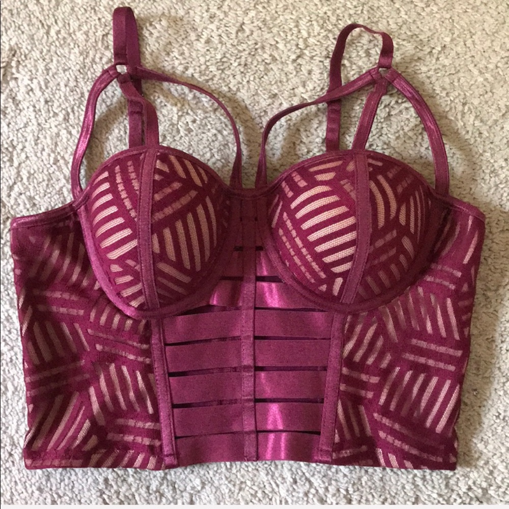 Sexy Burgundy Caged Bustier